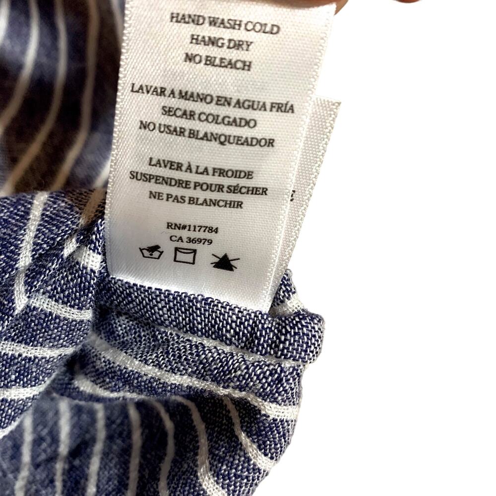 Rails Sloan Linen Blend Striped Tie Waist Crop Long Sleeve Top Blue White Medium - Picture 9 of 11